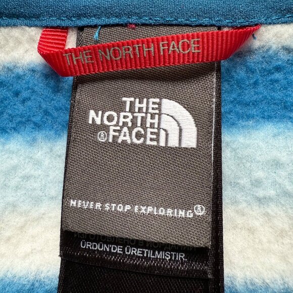 The North Face Size Medium Blue & White Striped Fleece Hooded Full Zip Jacket - Picture 7 of 15